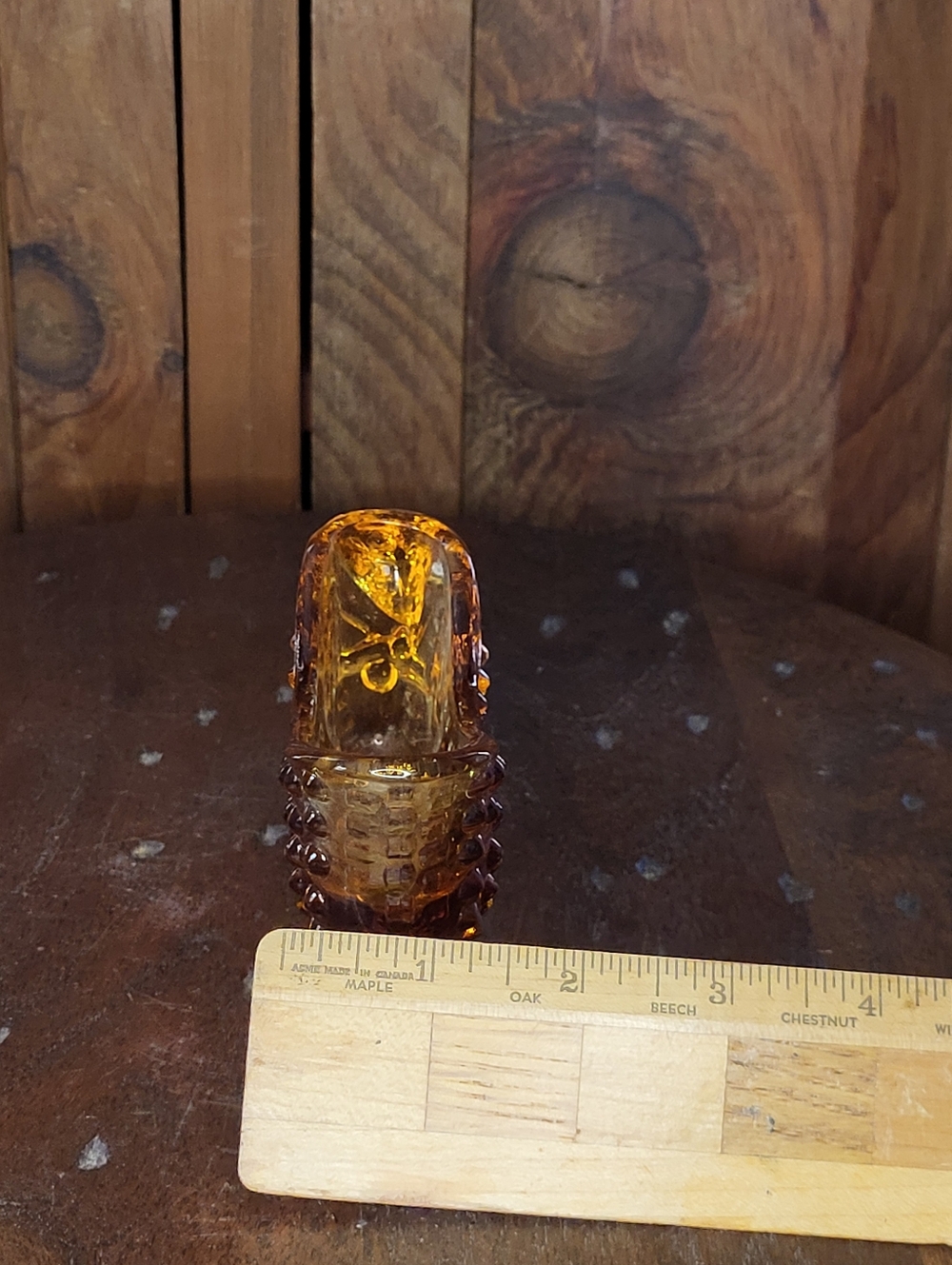 Amber Glass Hobnail Shoe Figurine - Picture 8 of 14